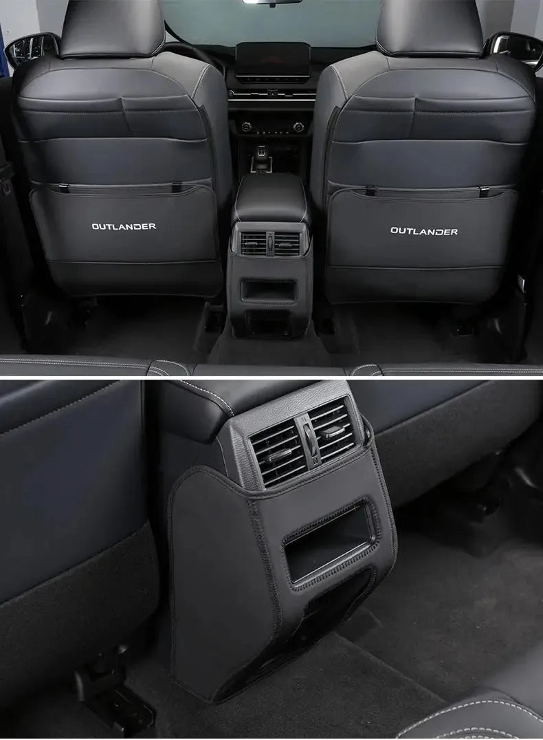 Three-piece leather anti-kick pad set for Mitsubishi Outlander SUV interior protection