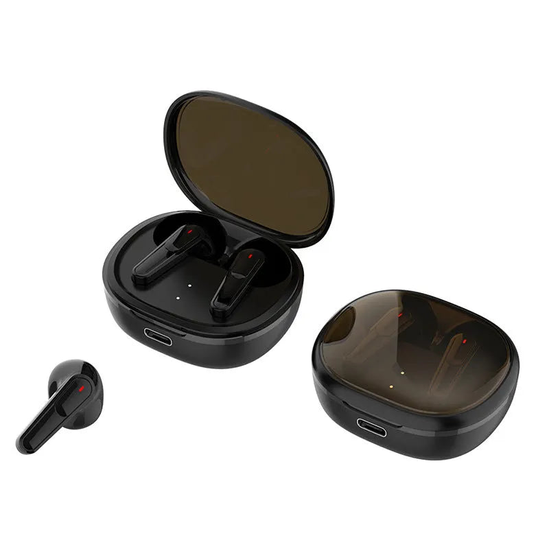Black PRO30 in-ear Bluetooth headset with noise reduction on a dark background.