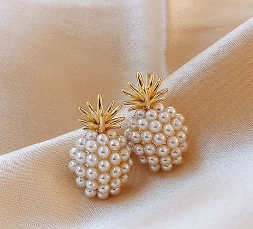 Pineapple starfish pearl earrings in Korean style with alloy construction and electroplated finish