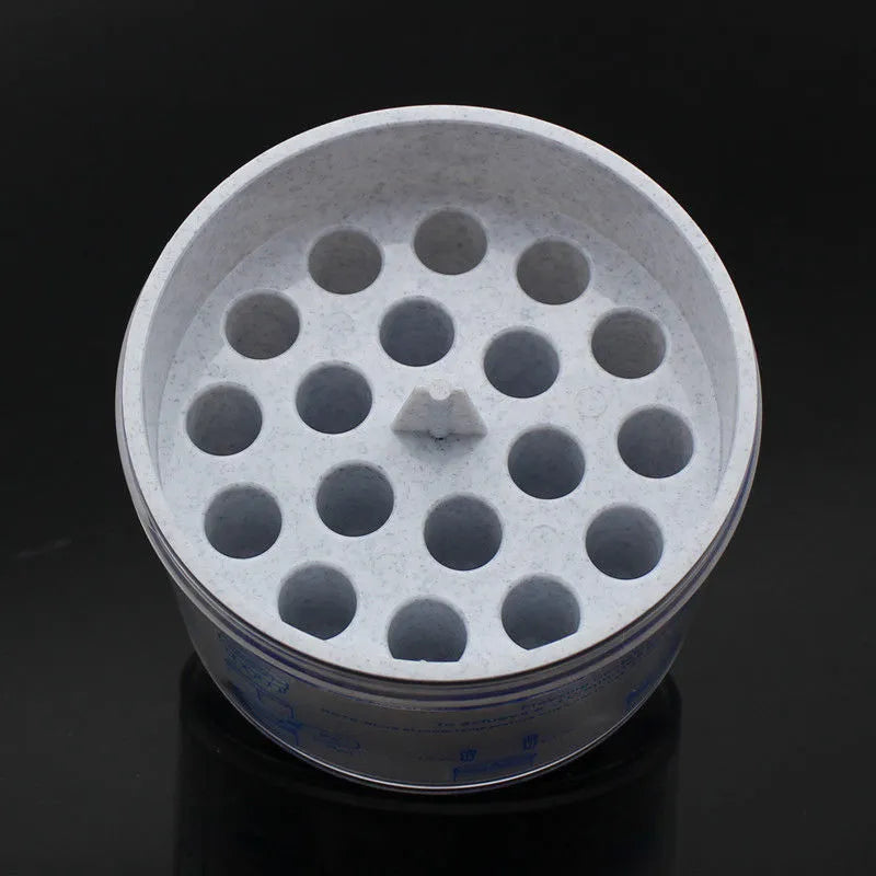 Laboratory process cooling box with orange metal block and blue plastic cover for gradient freezing applications