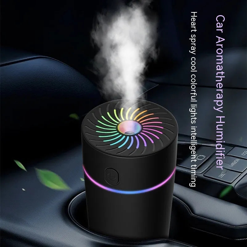 Car USB mini humidifier in black or white with adapter line for automobile aromatherapy and air humidifying