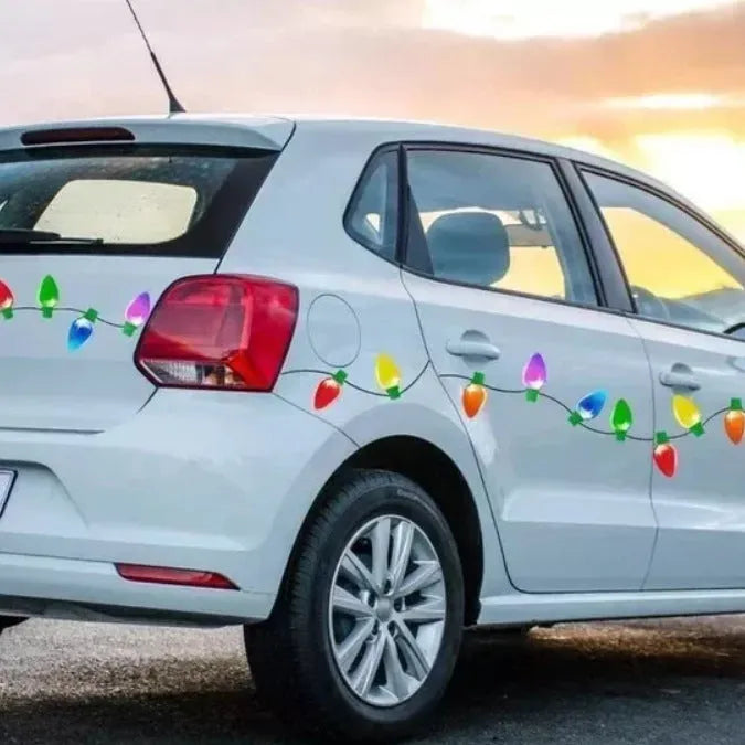 Christmas magnetic reflective bulb set showing white honeycomb bulbs and magnetic wires for car decoration