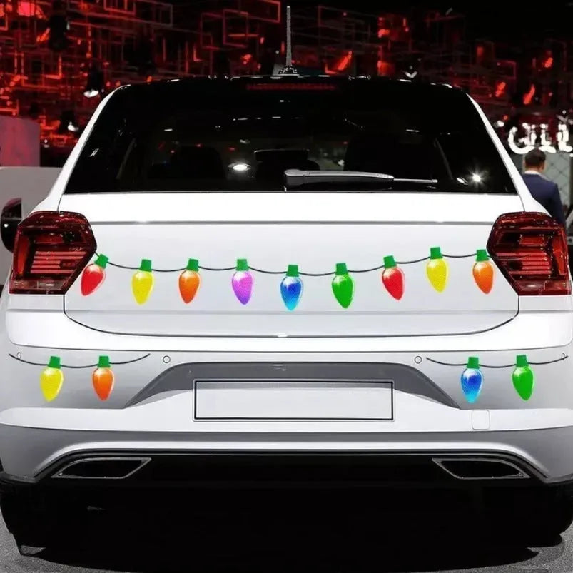 Christmas magnetic reflective bulb set showing white honeycomb bulbs and magnetic wires for car decoration