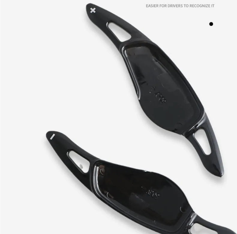 Carbon fibre look steering wheel paddle shift replacements for car interior modification