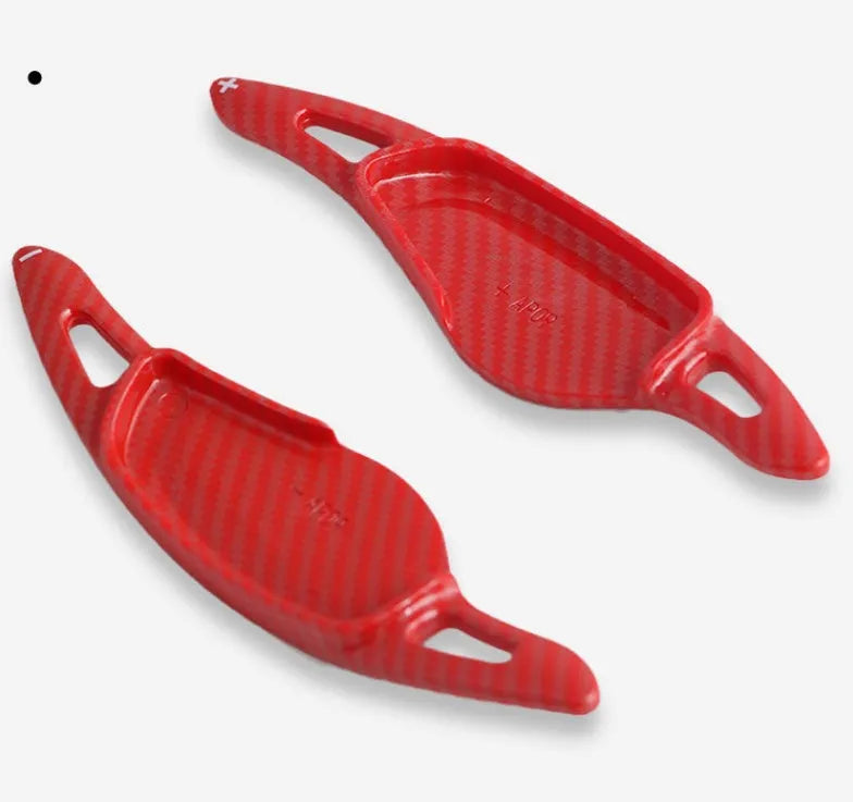 Carbon fibre look steering wheel paddle shift replacements for car interior modification