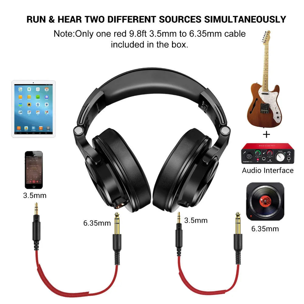 OneOdio over-ear studio monitor headphones with 40mm drivers in black or red colour options.