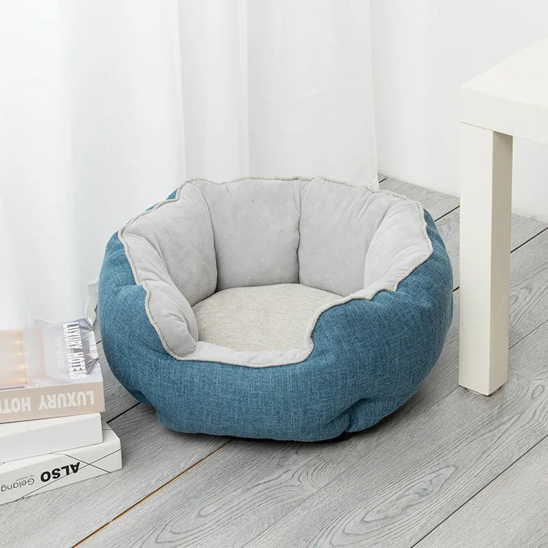 Octagonal pet bed with removable mats in blue colour for cats and small dogs