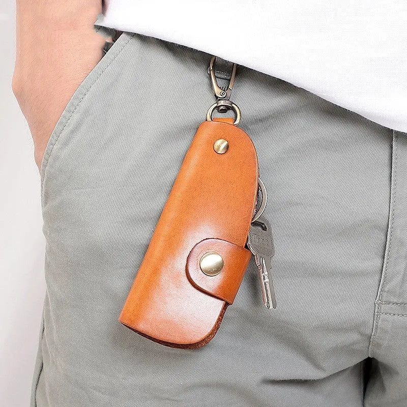 Handmade genuine leather key storage bag in black, brown, coffee, or purplish red colour