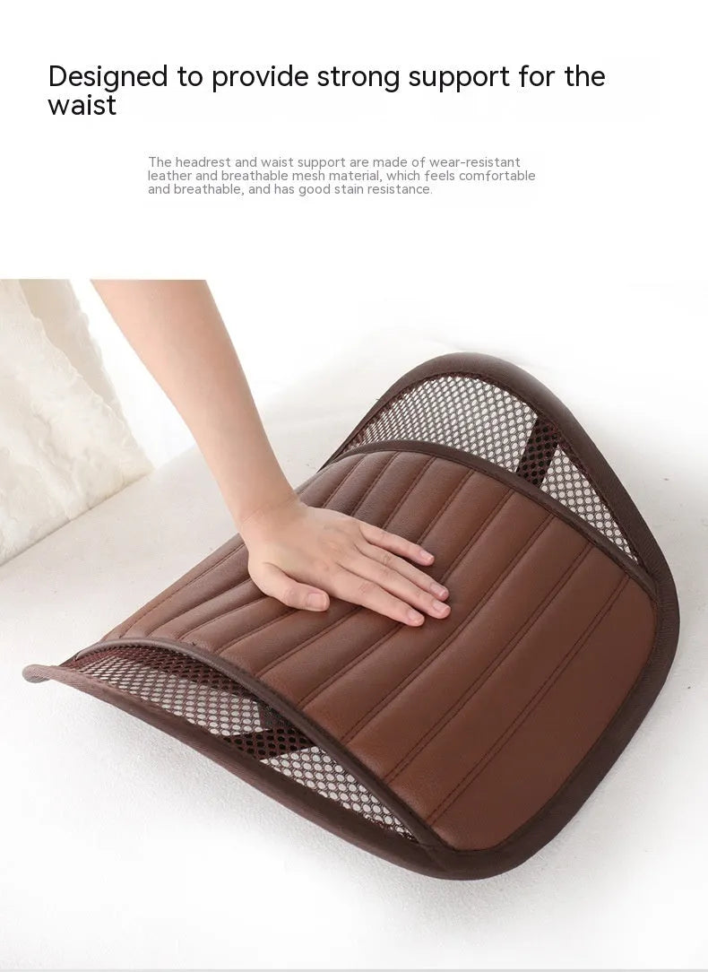 Genuine leather lumbar support cushion for car seat and office chair in sapphire blue colour.