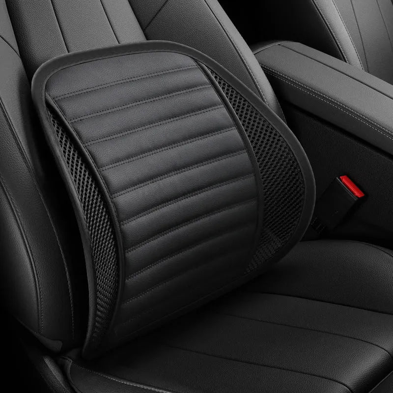 Genuine leather lumbar support cushion for car seat and office chair in sapphire blue colour.