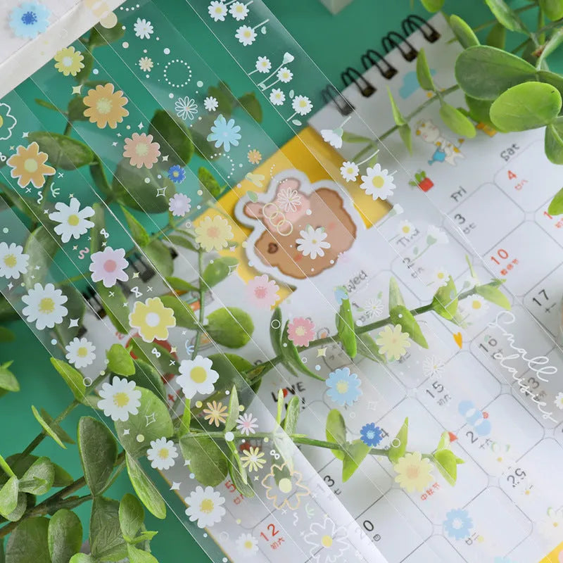 Five rolls of transparent decorative adhesive tape with Midsummer Daisy pattern for diary decoration