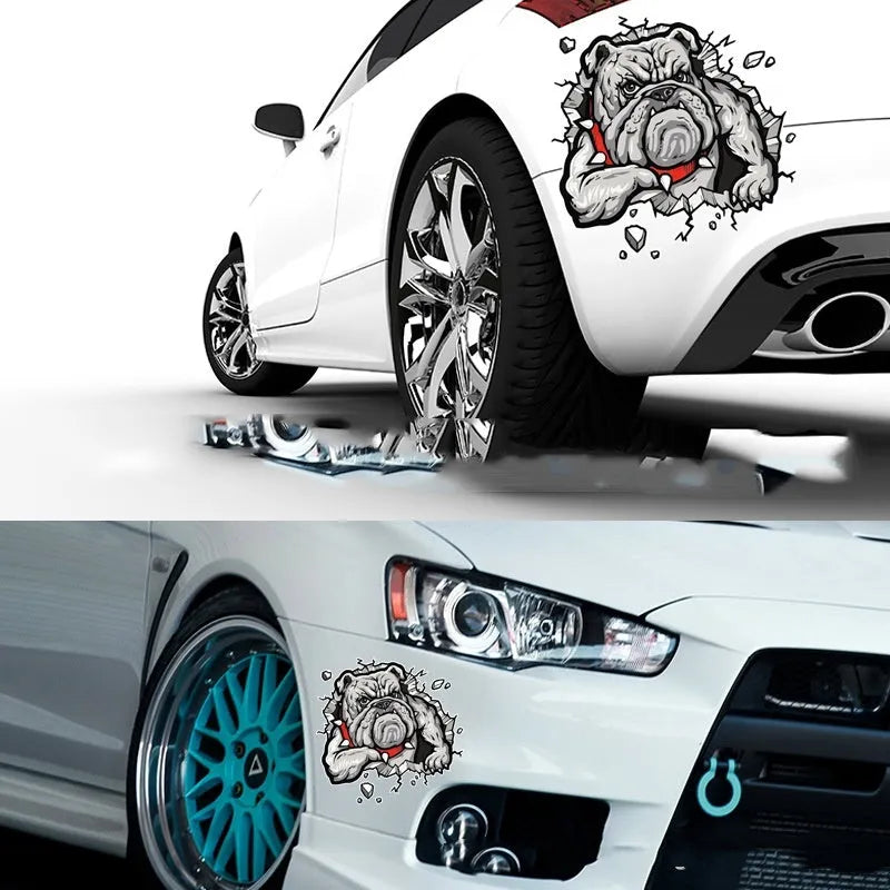 Square grey dog pattern paper sticker for motorcycle customisation, 17cm x 17cm.