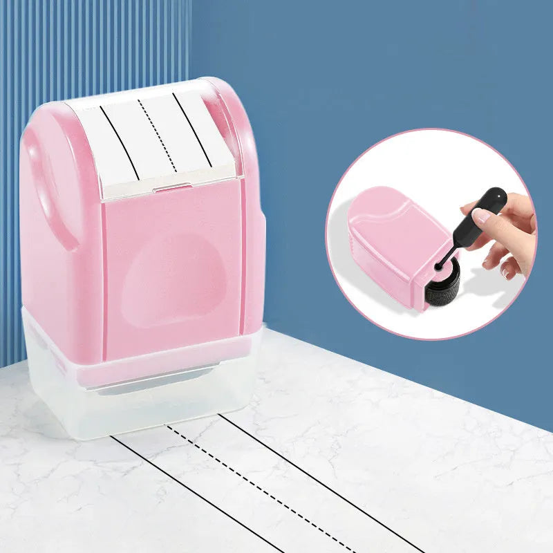 Plastic rectangular roller stamp for teaching in seven colours: blue, yellow, black, rose red, green, pink, purple.
