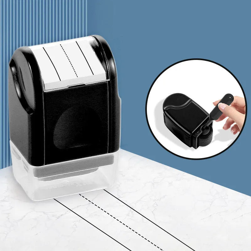 Plastic rectangular roller stamp for teaching in seven colours: blue, yellow, black, rose red, green, pink, purple.