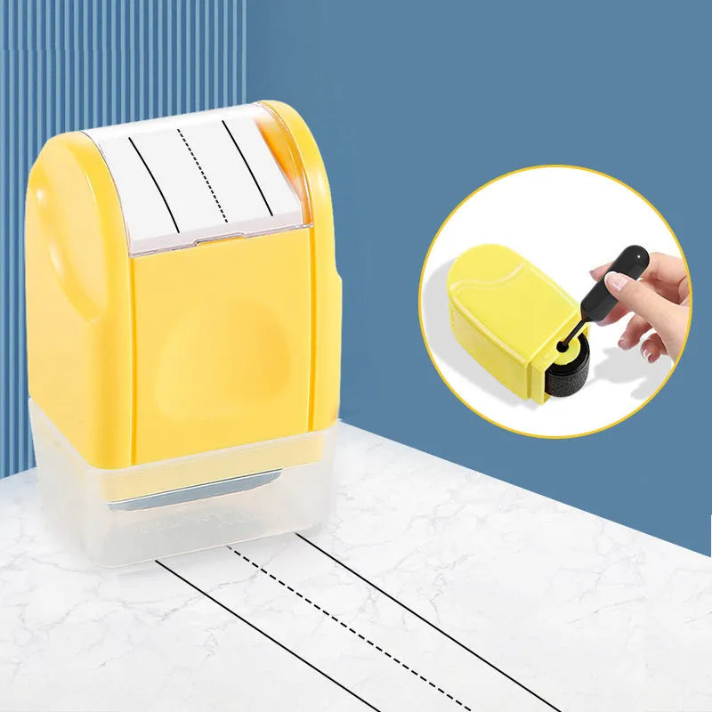 Plastic rectangular roller stamp for teaching in seven colours: blue, yellow, black, rose red, green, pink, purple.