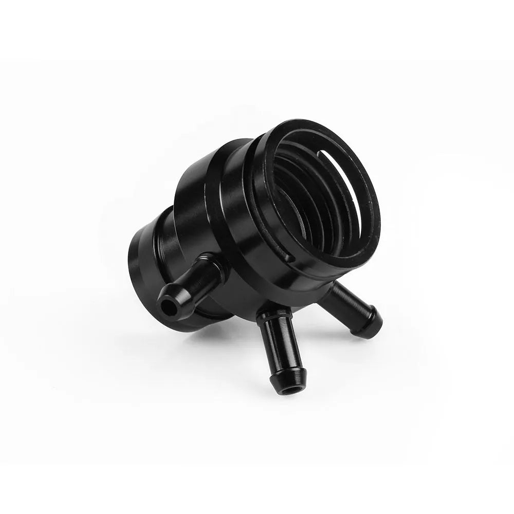 Black aluminium vacuum adapter tee fitting for second generation automotive engines.