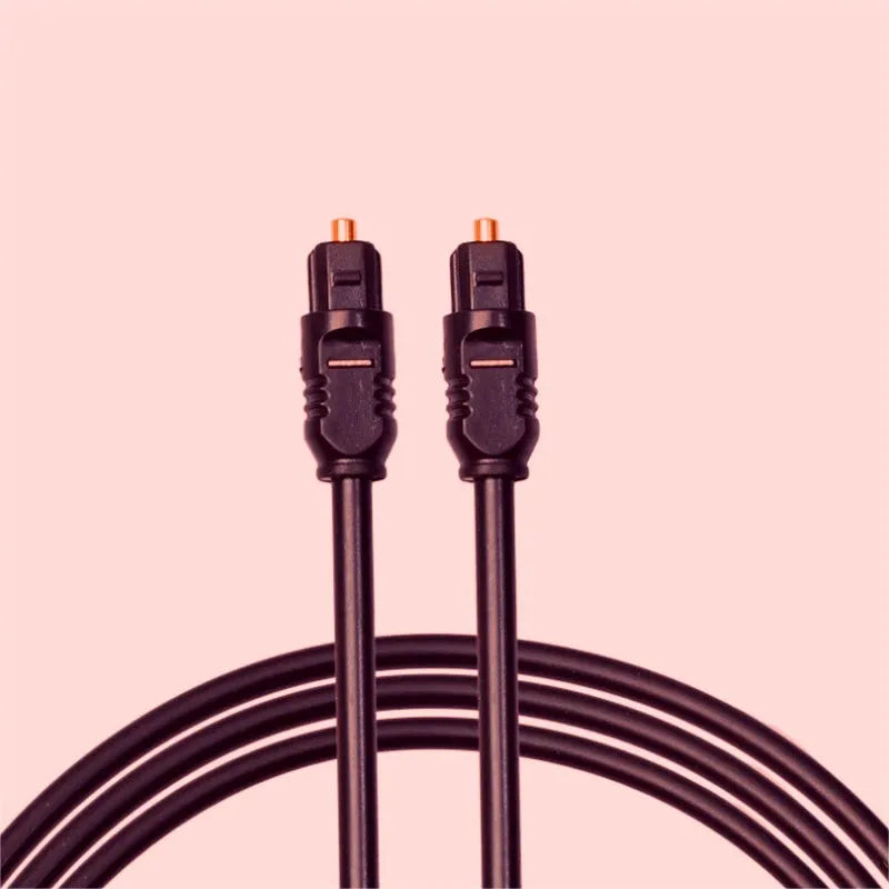 Black Toslink digital optical audio cable with square mouth 4mm connectors, 2 metre length