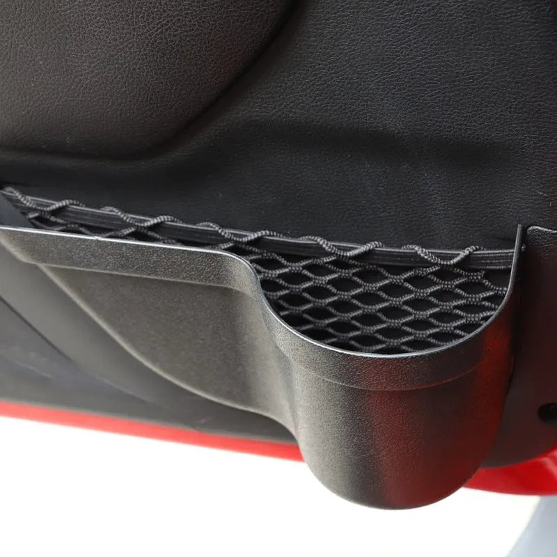 A pair of black aluminium alloy storage boxes designed for car seat back pockets.
