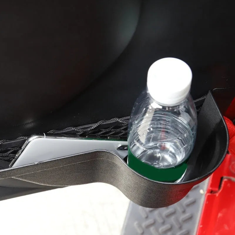 A pair of black aluminium alloy storage boxes designed for car seat back pockets.