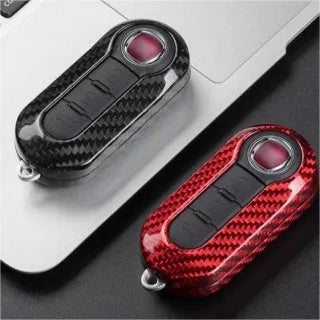 Xiang carbon fibre and glass fibre replacement car key shell sets in Black, Red, and Silver Black colours.