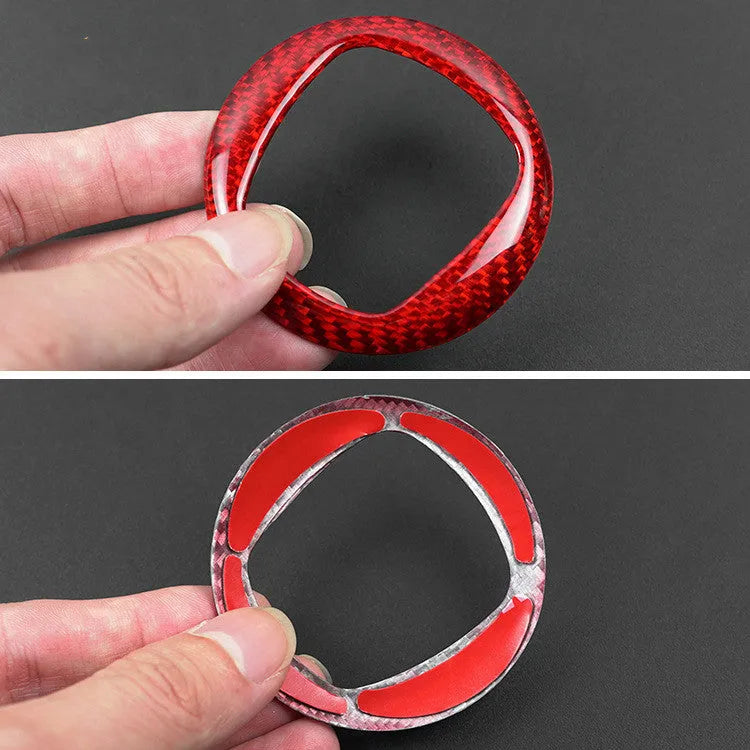 Carbon fibre steering wheel decorative sticker frame in black or red for car interior customisation