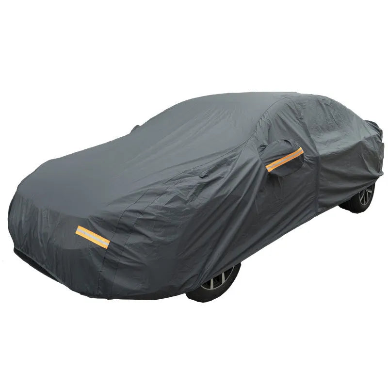 Grey thickened PVC car cover for Volkswagen vehicles, shown in a folded state.