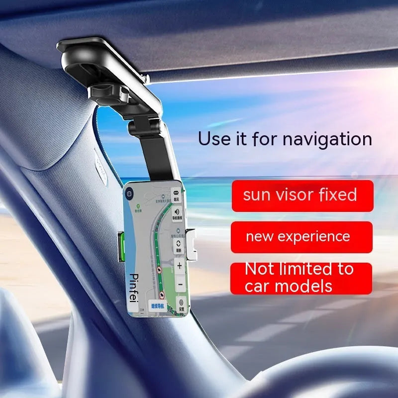 Grey and green car mobile phone holder with clip-grip mechanism for dashboard or windscreen mounting