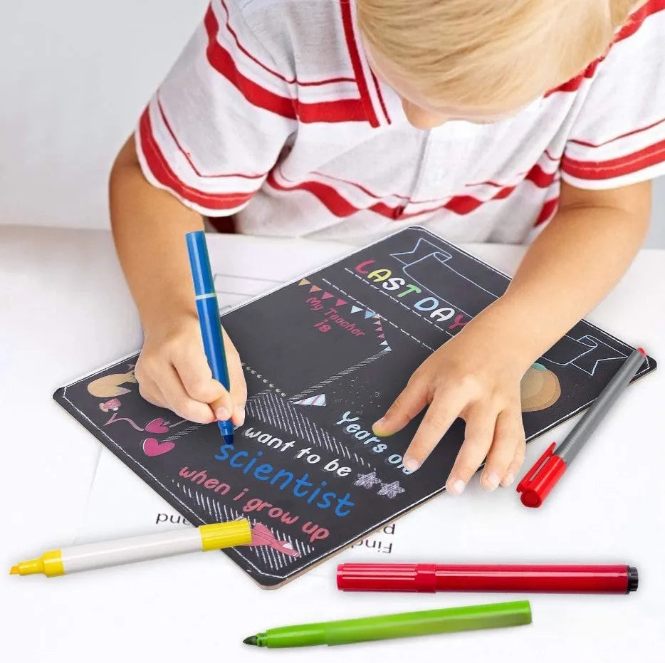 Wooden density plate blackboard ornament for first day of school, modern simplicity style.
