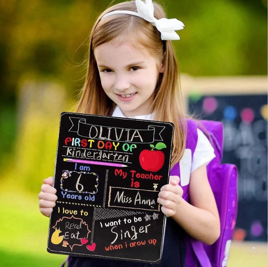 Wooden density plate blackboard ornament for first day of school, modern simplicity style.