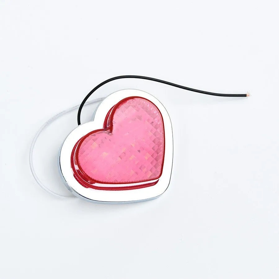 Heart-shaped 12V LED auto sidelight for fender mounting in multiple colours