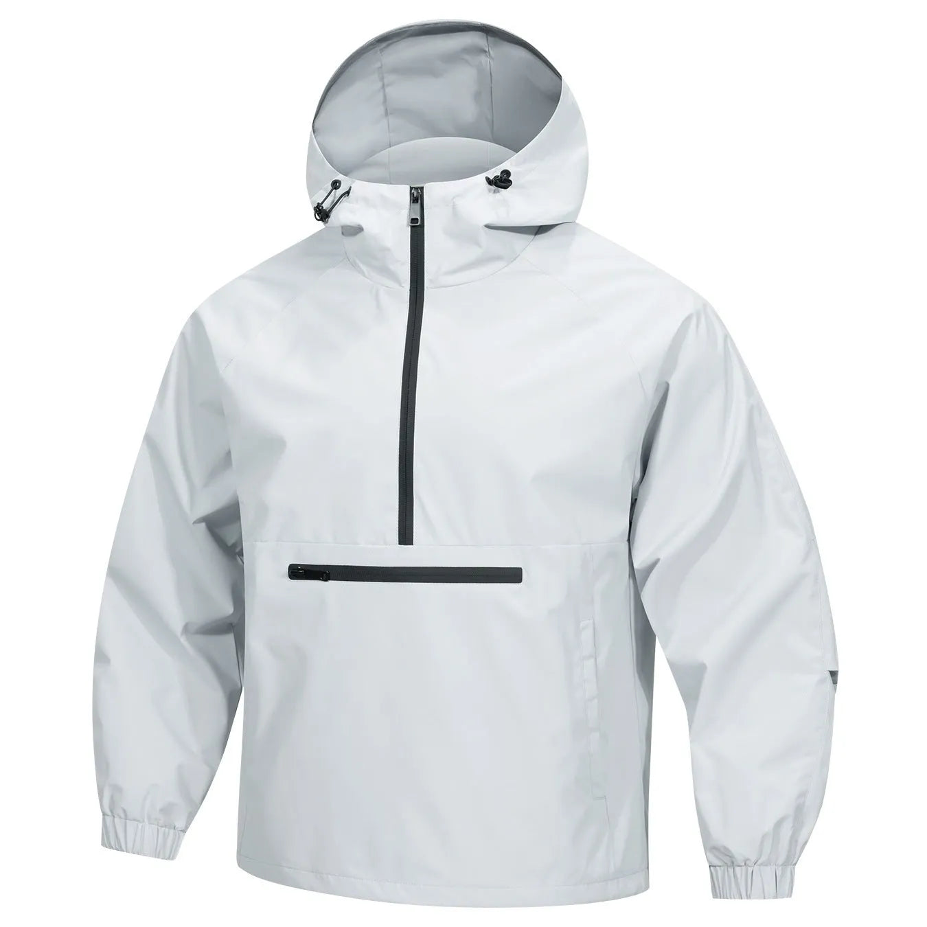 Men's loose light grey rabbit fur corduroy half-zip hooded sweater jacket, Korean style.
