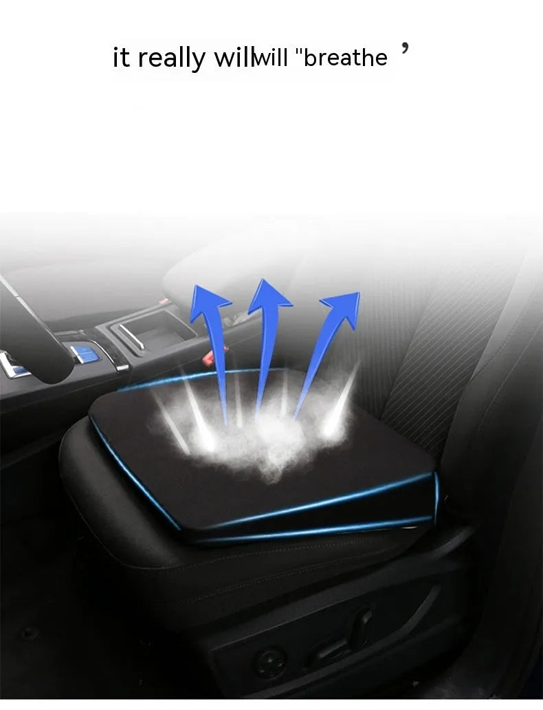 Black car seat heightening cushion with thick 6cm foam build on a car seat