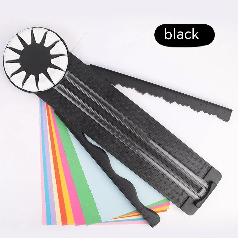 Pink plastic 12-in-1 manual paper cutting machine for decorative edges on craft paper