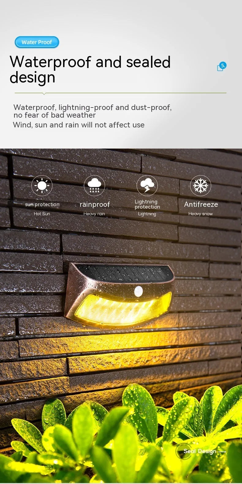 Solar outdoor wall lamp with smiling face design for garden courtyard lighting