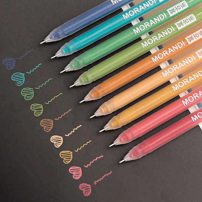 Set of nine retro gel pens with 0.5mm needle tips in Japanese-inspired colour themes