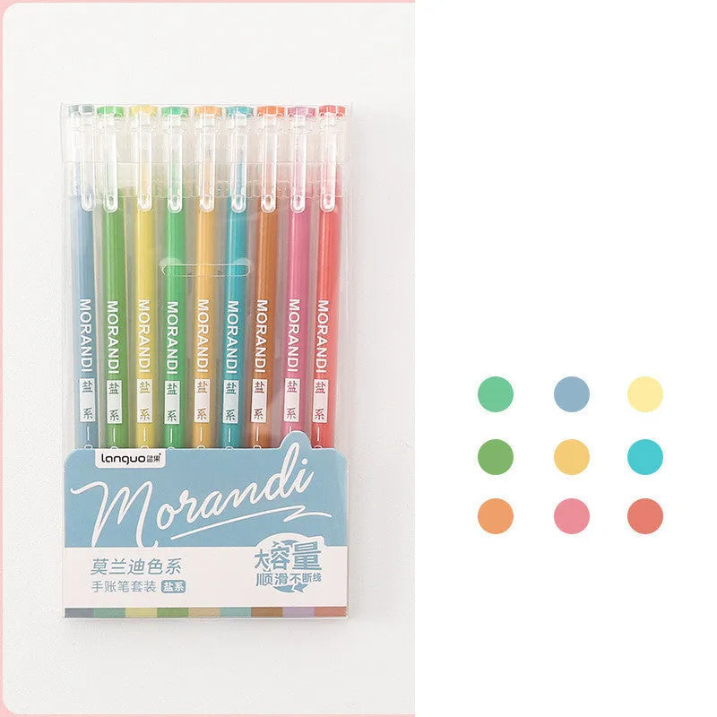 Set of nine retro gel pens with 0.5mm needle tips in Japanese-inspired colour themes