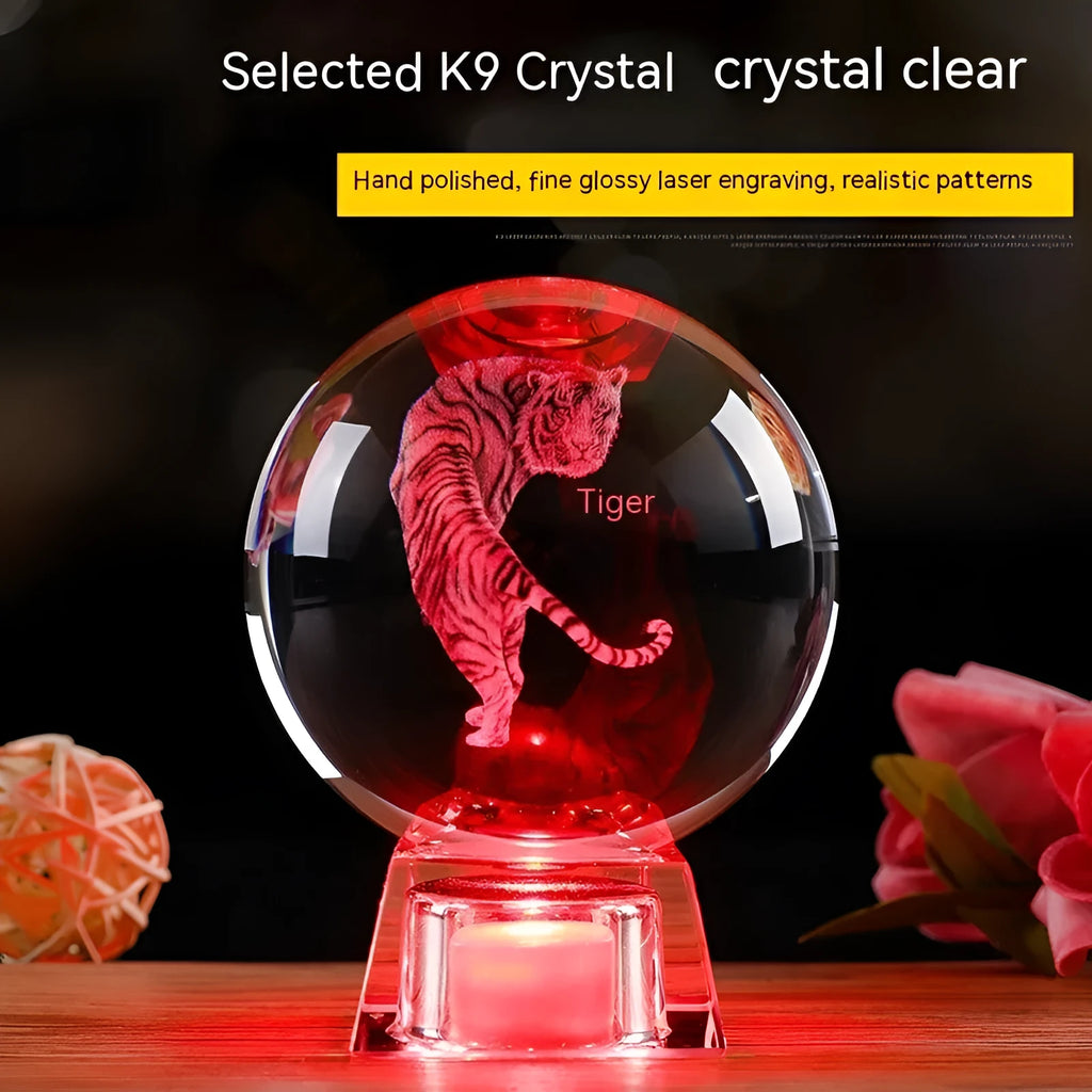 White crystal ball zodiac lamp with Chinese style design and electronic base showing zodiac symbol
