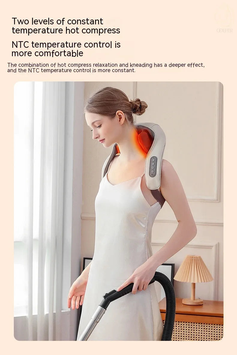 Creamy white rechargeable shoulder and neck massager with kneading nodes