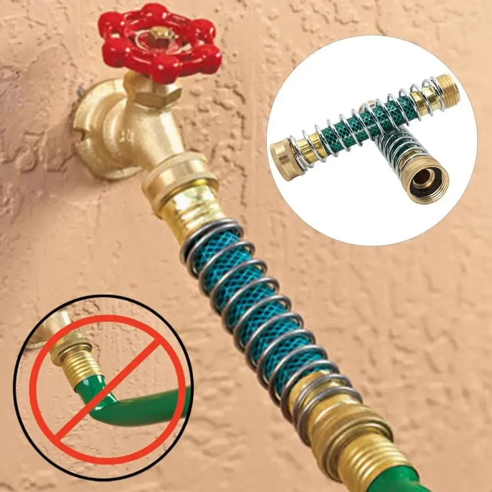 Brass spring hose connector with spiral spring mechanism for garden watering