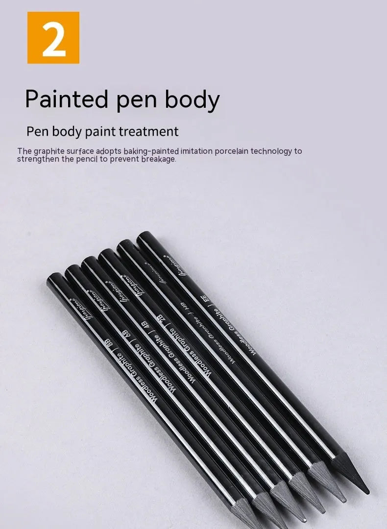 Carbonised pencil suit showing six graphite and three carbonised wooden pencils on suction card packaging