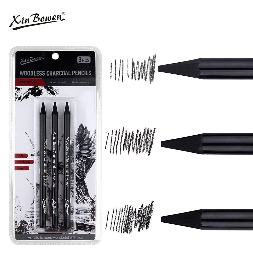 Set of six wood-free graphite sketching pencils with grades HB, 2B, 4B, 6B, 8B, and EE for art drawing.