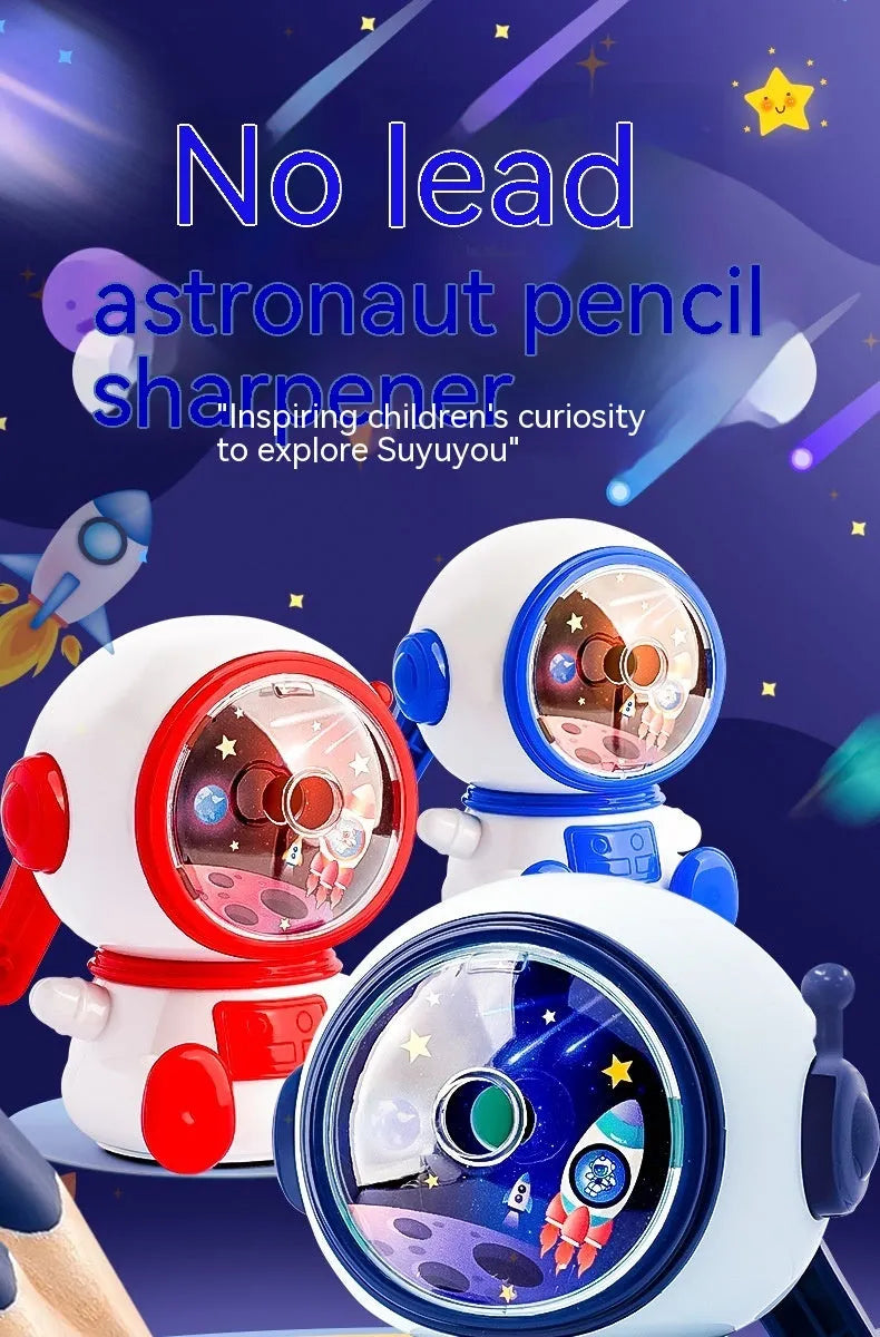 Blue astronaut cartoon manual pencil sharpener for children with adjustable sharpening levels
