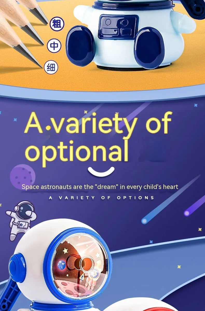 Blue astronaut cartoon manual pencil sharpener for children with adjustable sharpening levels