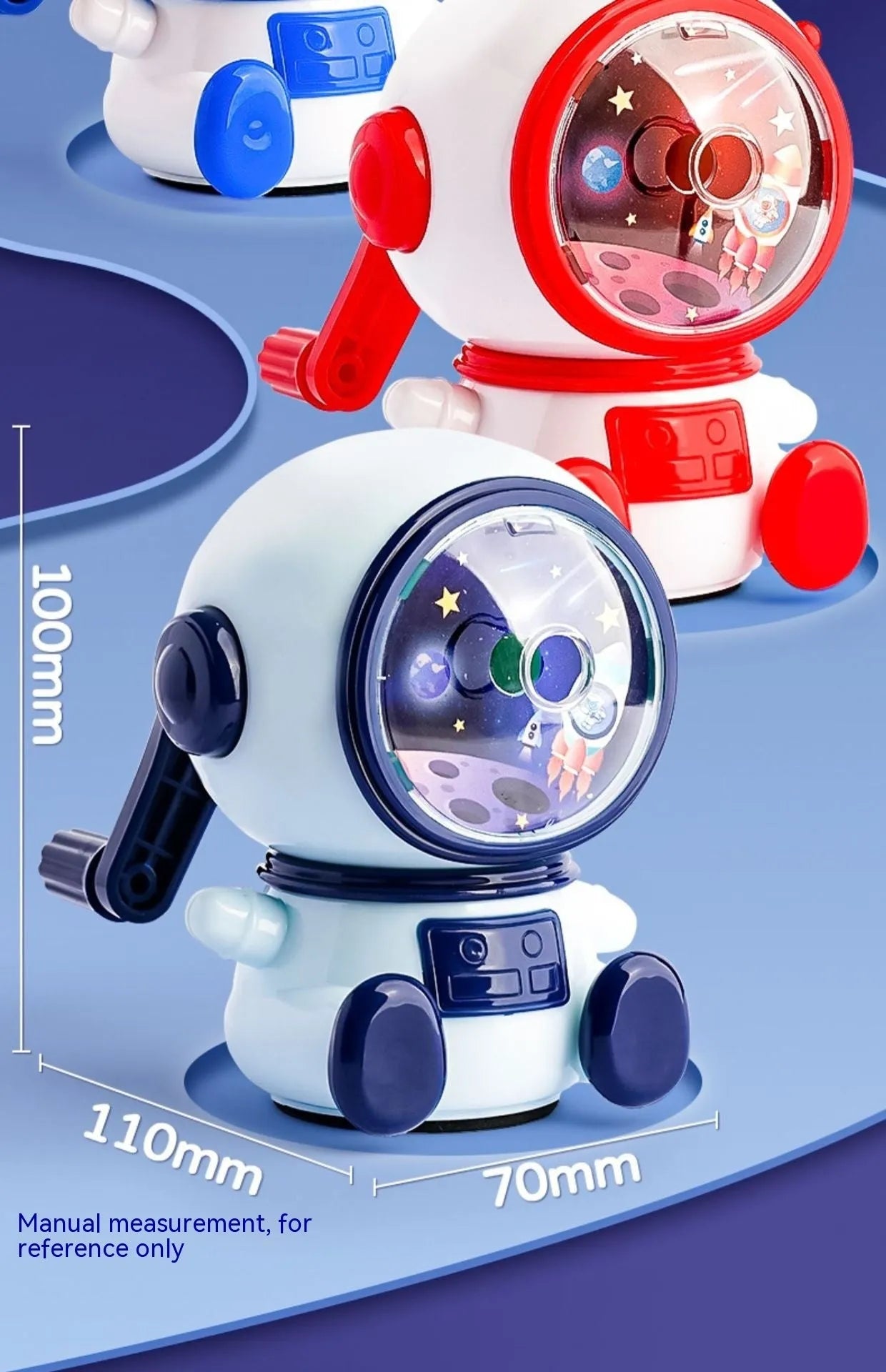 Blue astronaut cartoon manual pencil sharpener for children with adjustable sharpening levels