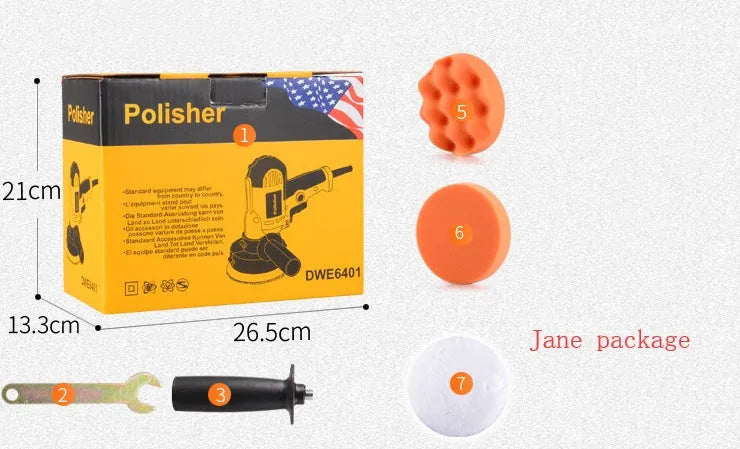 Yellow 700W car polishing machine with 125mm disc and copper motor construction
