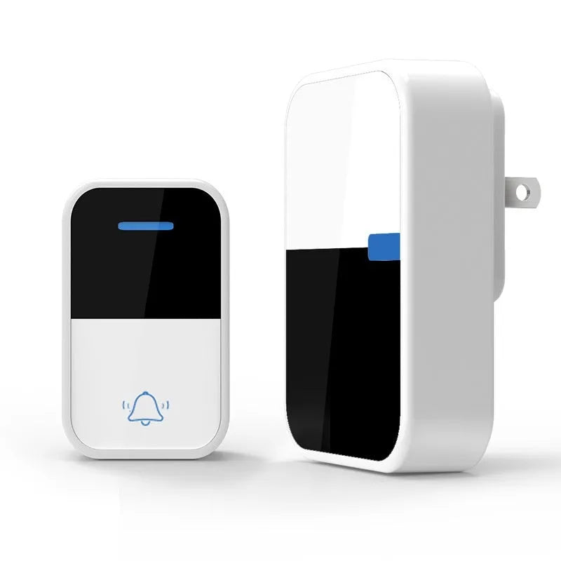 White plastic wireless doorbell with receiver and transmitter units showing modern design