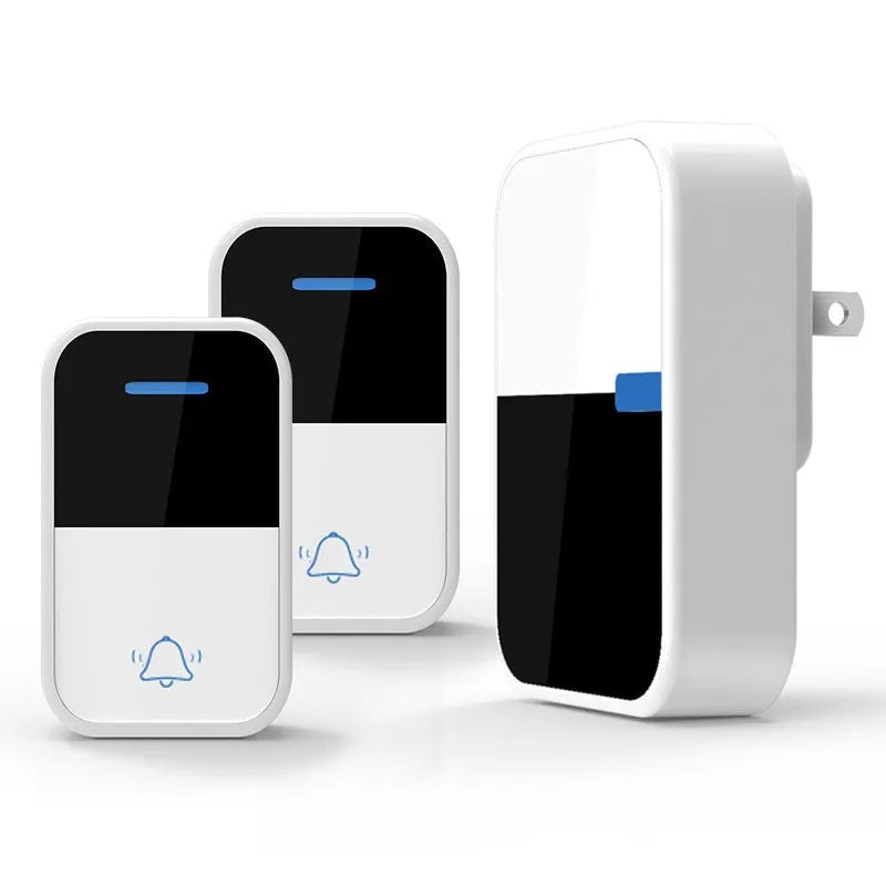 White plastic wireless doorbell with receiver and transmitter units showing modern design