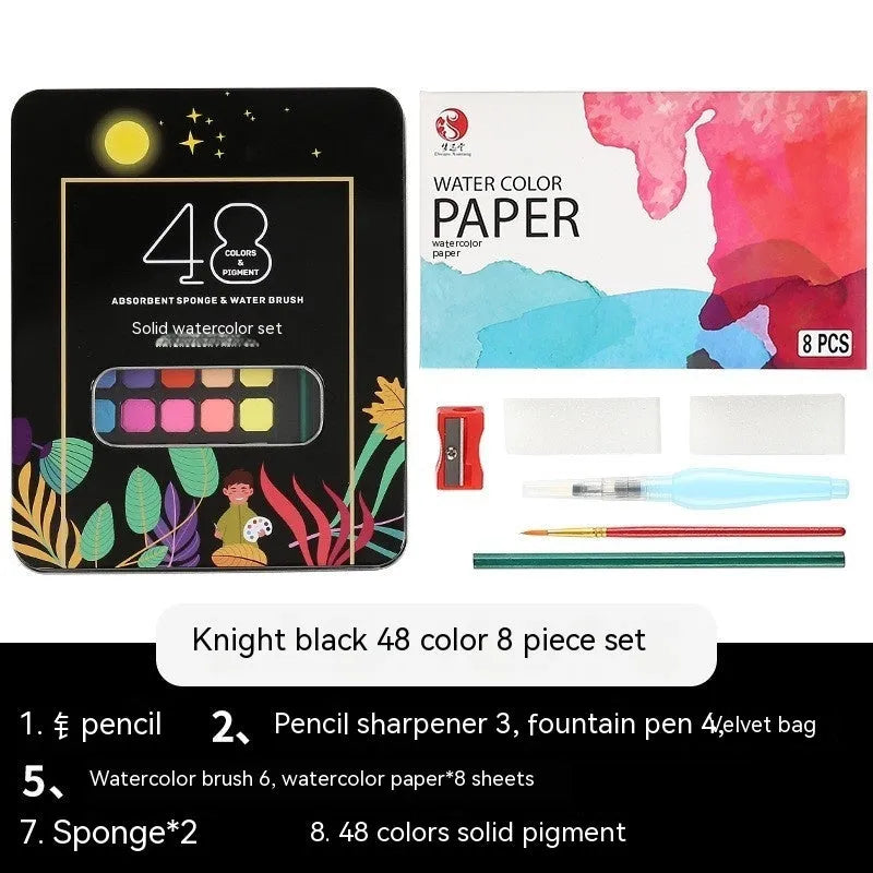 Box of 48 solid watercolour paint blocks for gouache and sketch painting.