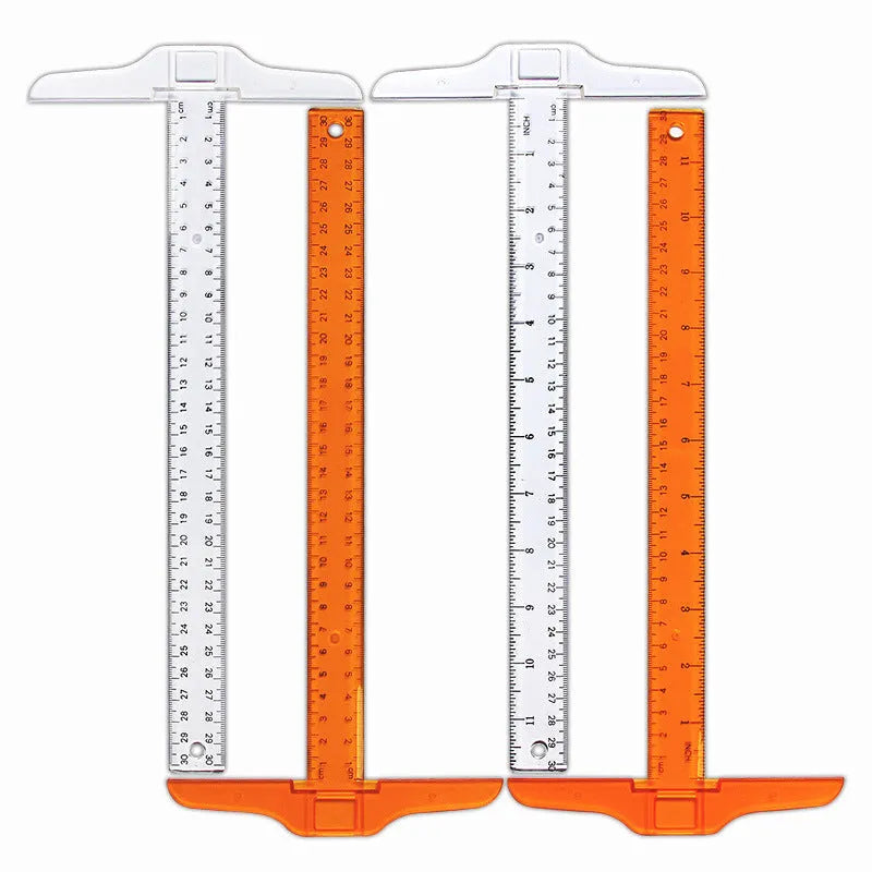 30cm plastic T-shaped ruler with transparent or orange yellow option for technical drawing