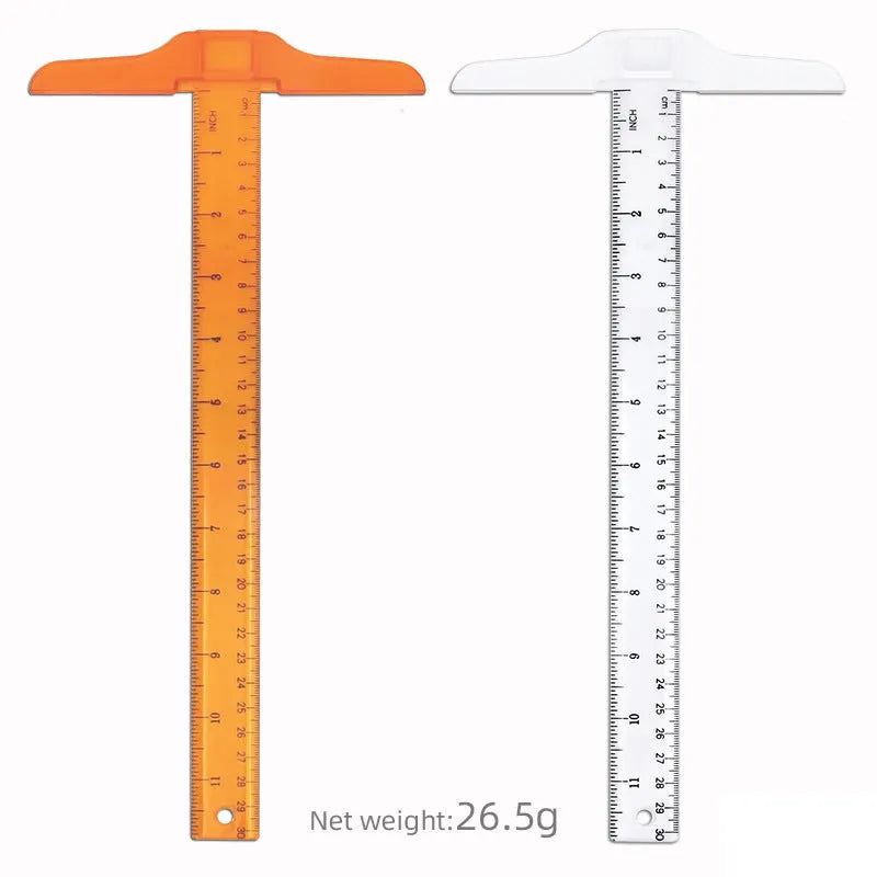 30cm plastic T-shaped ruler with transparent or orange yellow option for technical drawing